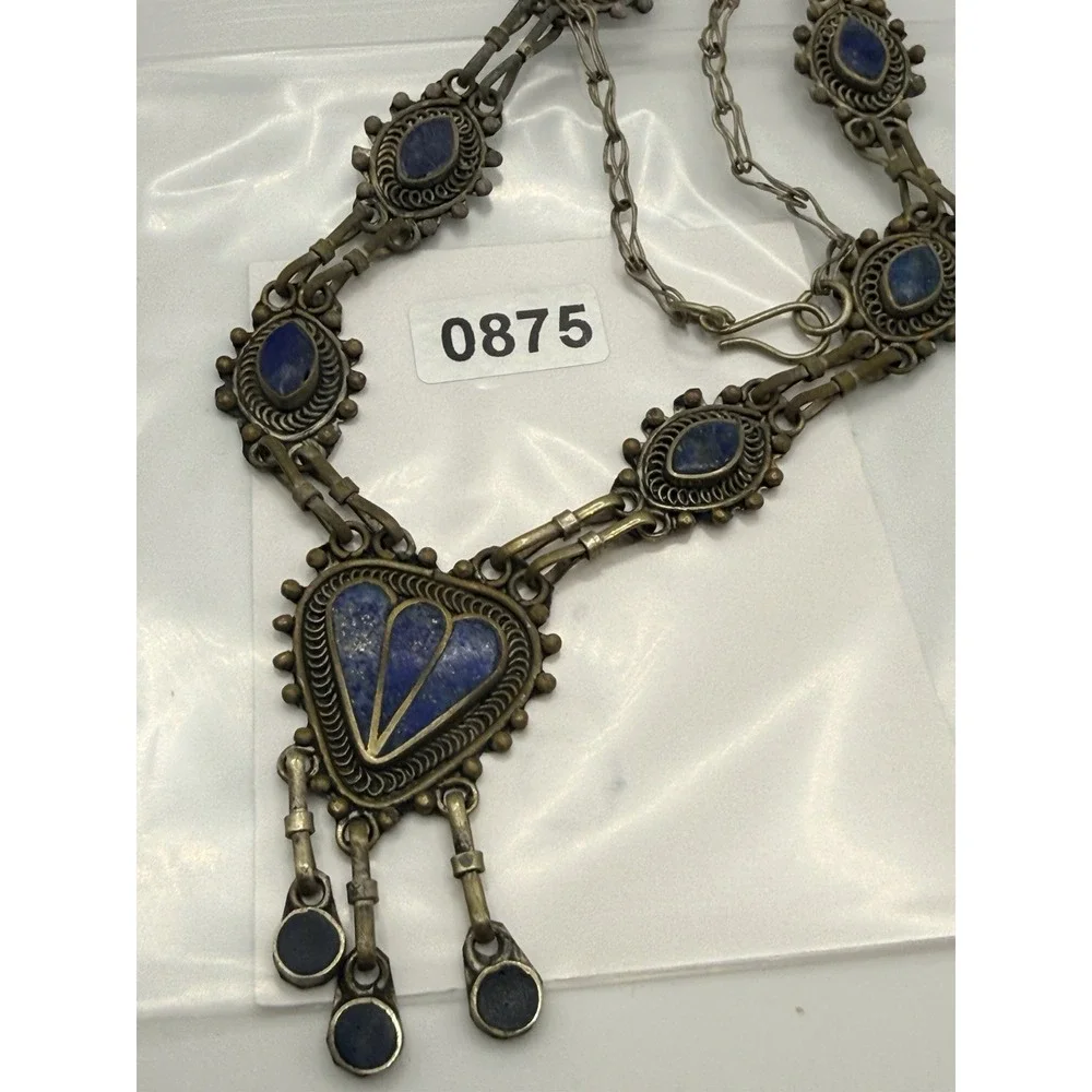 Vintage Afghan Lapis Lazuli Statement Necklace Tribal Ethnic Boho